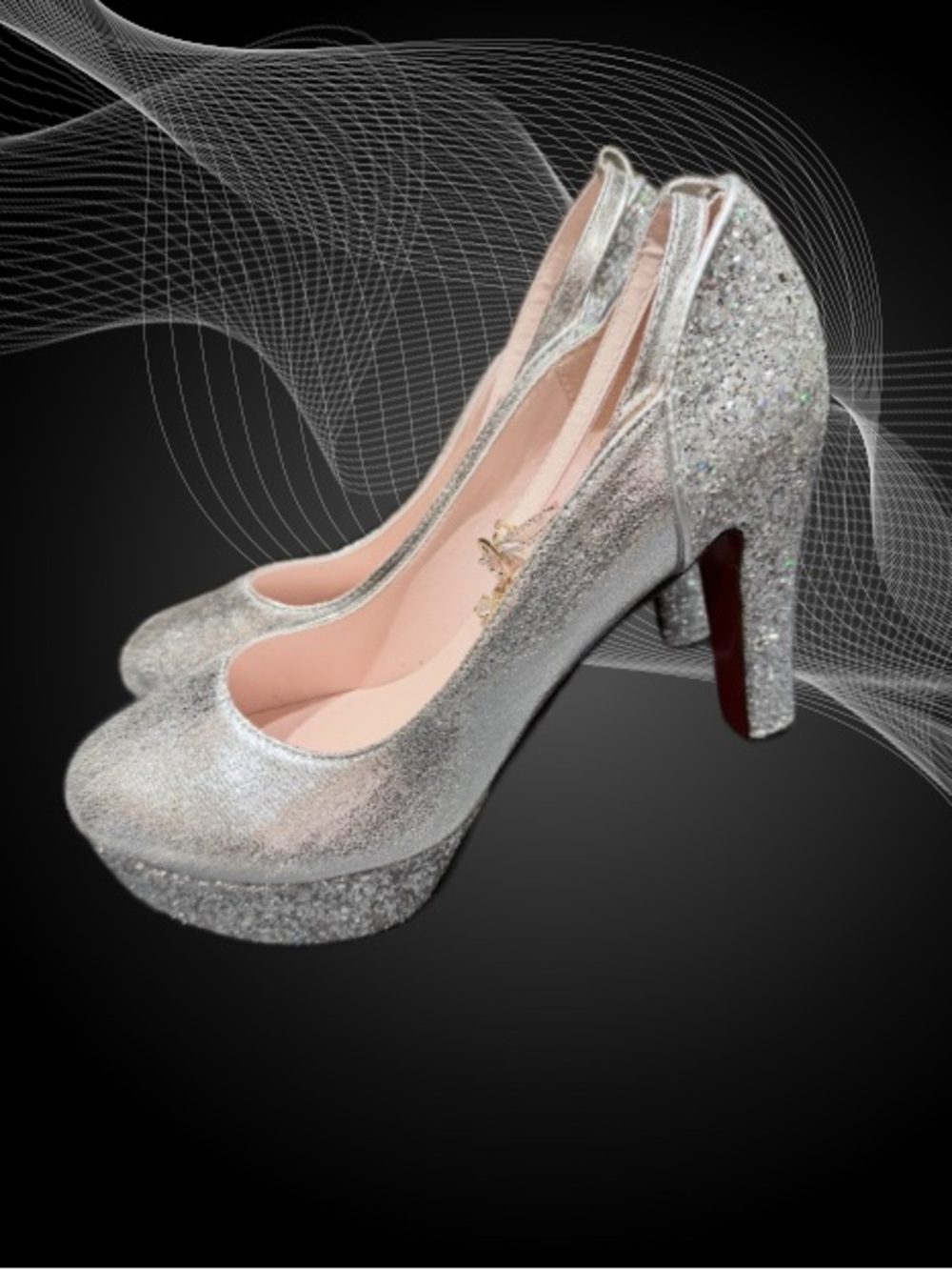 Women's Silver Glitter Platform Pumps